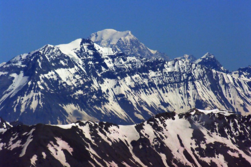 Mont Blanc dominant la Grande Casse et le Mont Pourri (à environ 115 km, 65 km et 78 km)